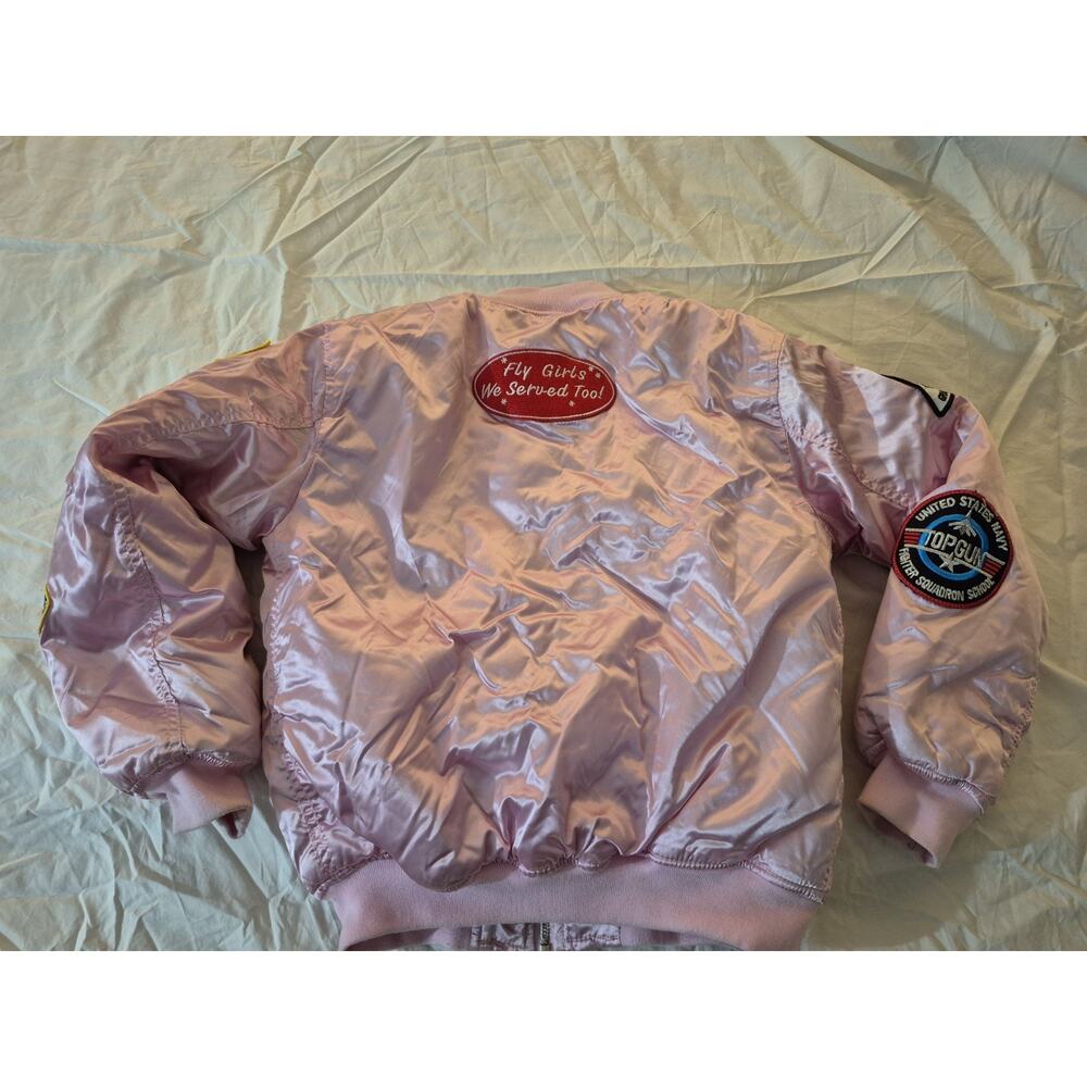 ๐ฅ Up and Away USAF MA-1 Flight Jacket (Youth Size: Large / 12) Girl's Pink Z2 - Picture 7 of 8